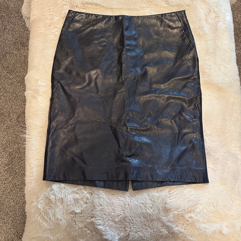 Theory Black Leather Pencil Skirt